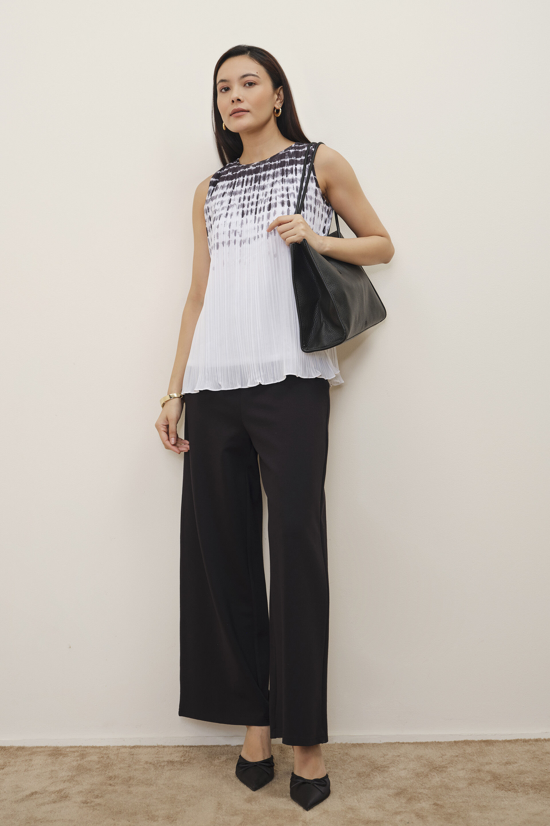 Black & White Pleated Top, Black, image 2